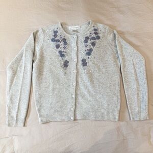 Casual Corner Cardigan Sweater-Embroidered/Sequin-Lambs Wool/Angora Rabbit Hair